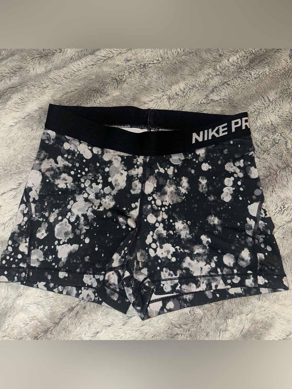 women’s medium Nike Pro black & white splatter print spandex shorts